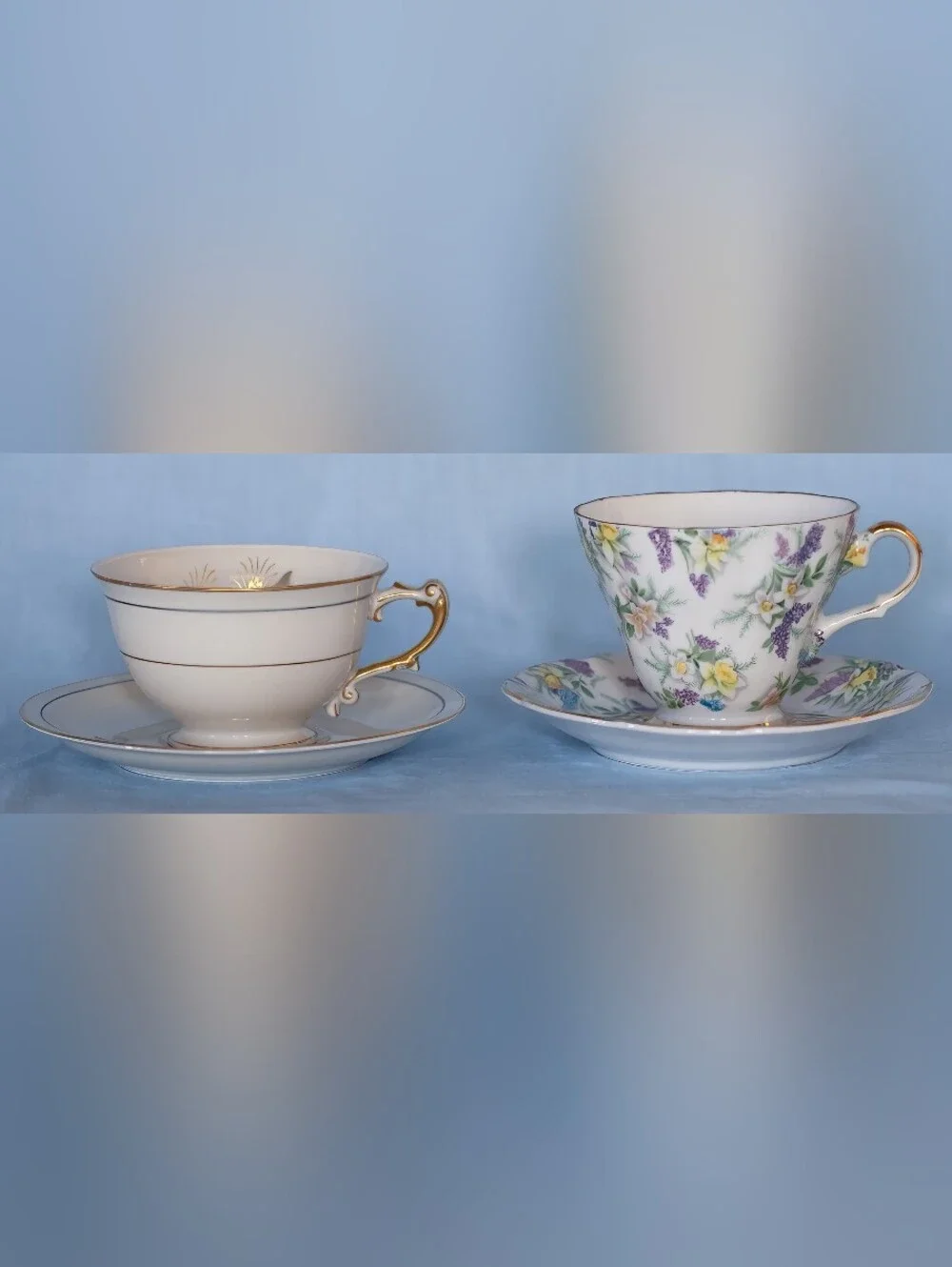 Elegantly Beautiful Vintage Cups And Saucers Set Of 2!Meito, Lefton China Japan!